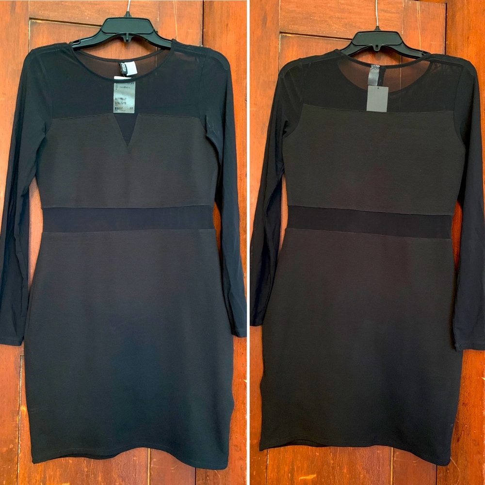 Black Long Sleeve Mesh Panel Dress